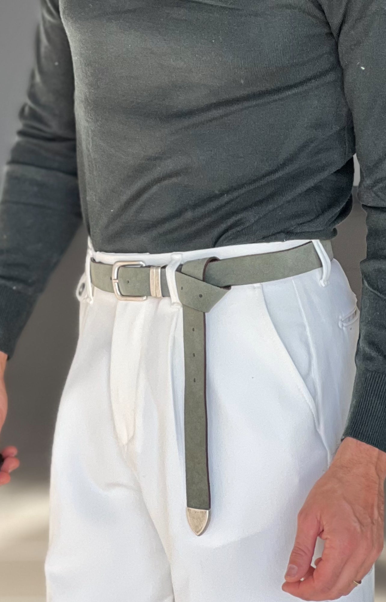 CINTURA CAMOSCIO PELLE VERDE  FIBIA PICCOLA