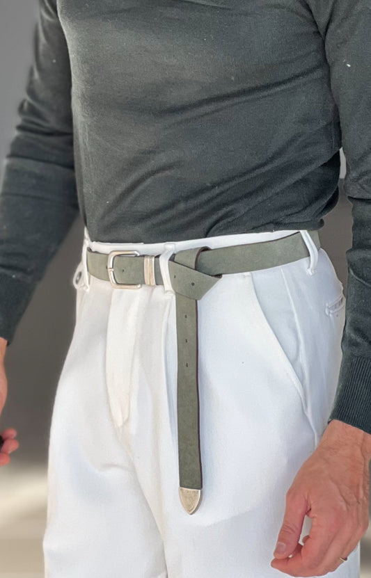 CINTURA CAMOSCIO PELLE VERDE  FIBIA PICCOLA