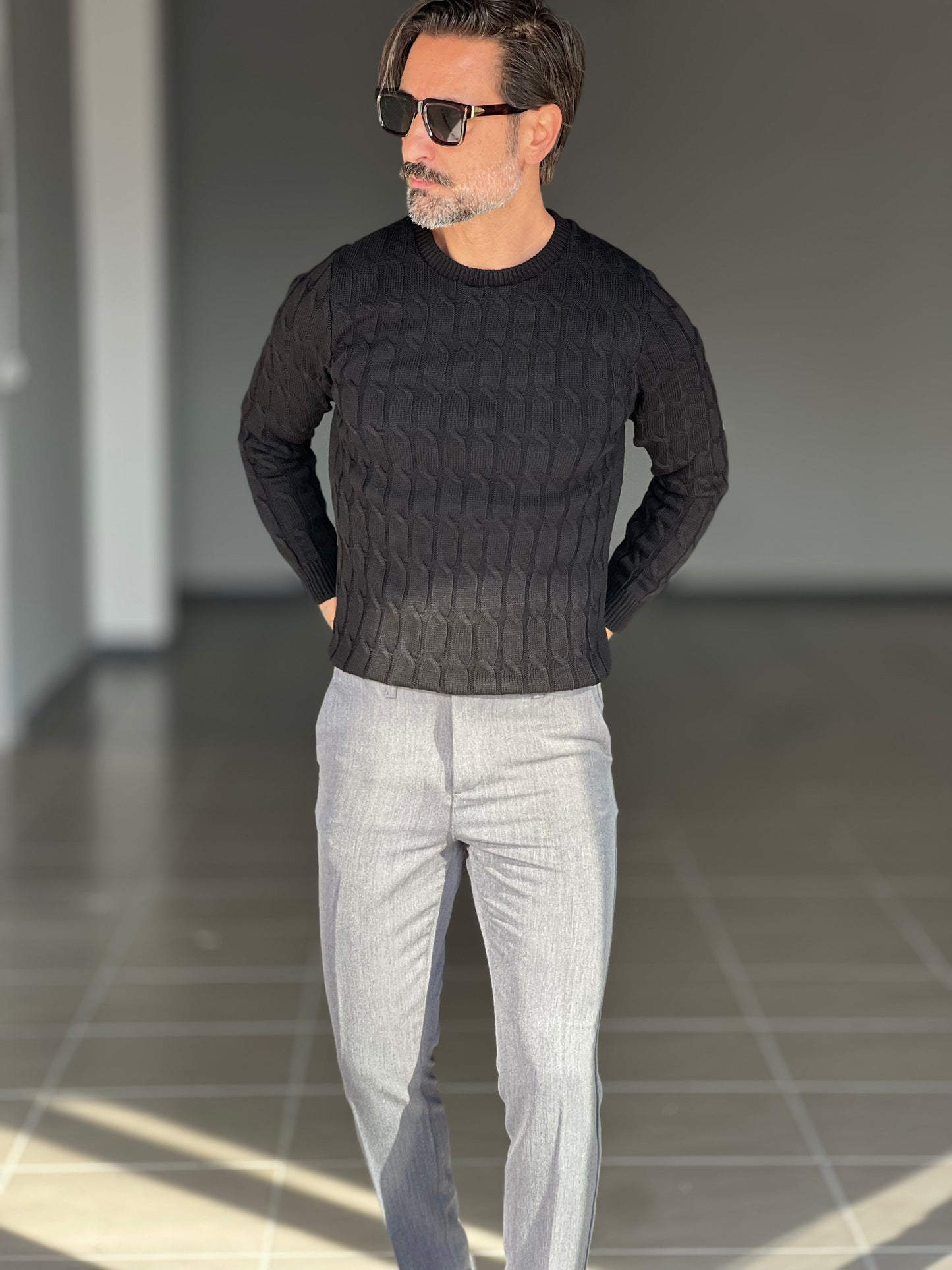 BLUE THREAD COTTON CREW NECK SWEATER