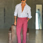WHITE VISCOSE TROUSERS WITH REGULAR BOTTOM