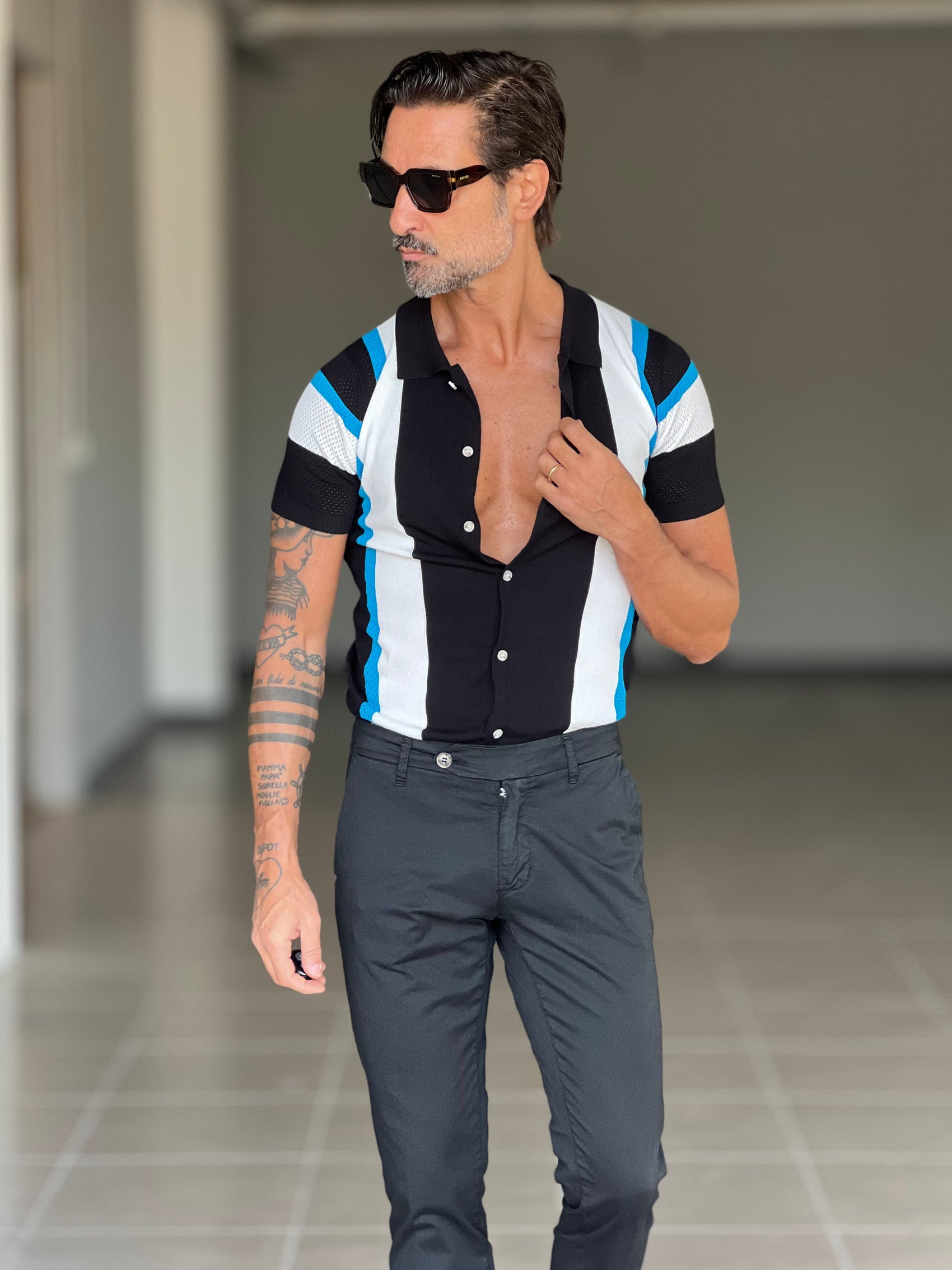 BLUE THREAD COTTON CREW NECK SWEATER