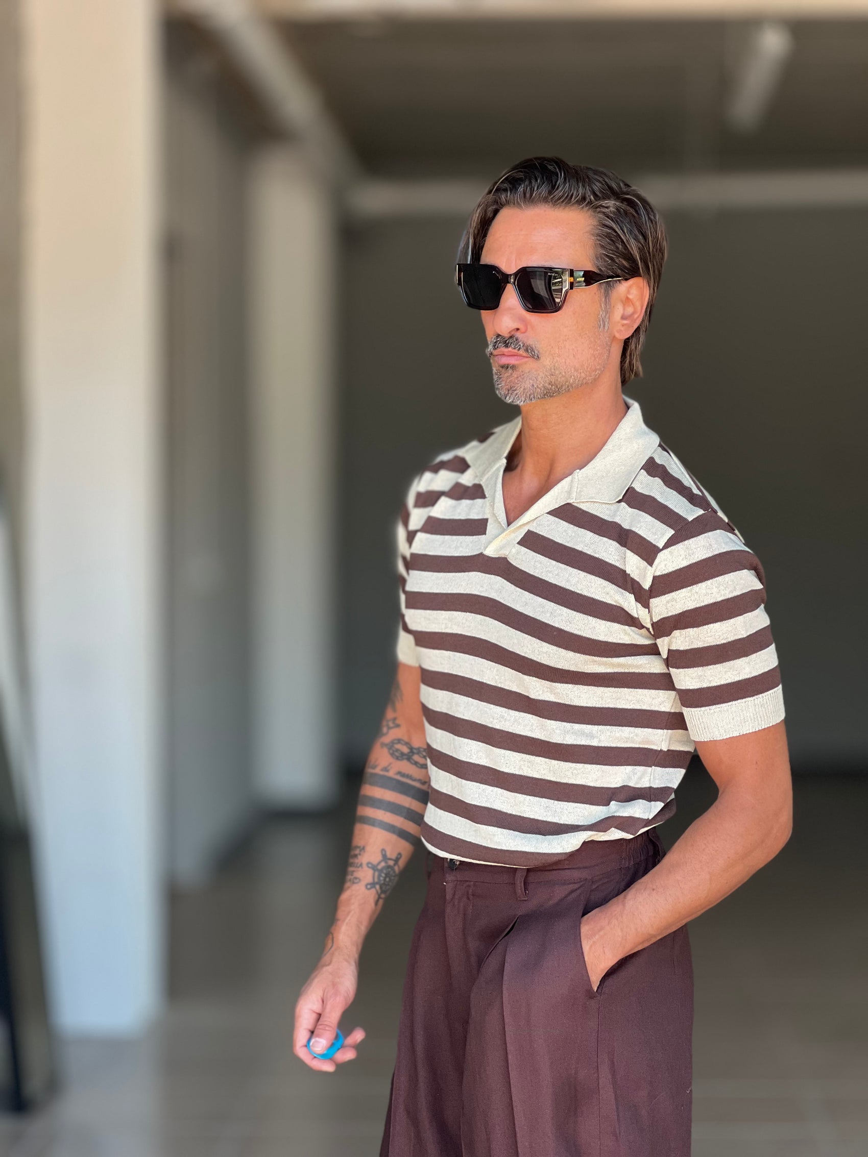 POLO  RIGA MORO E BEIGE 0077