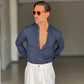 CAMICIA KOON BLU  LINO E COTONE LAVORAZIONE TRAMATA