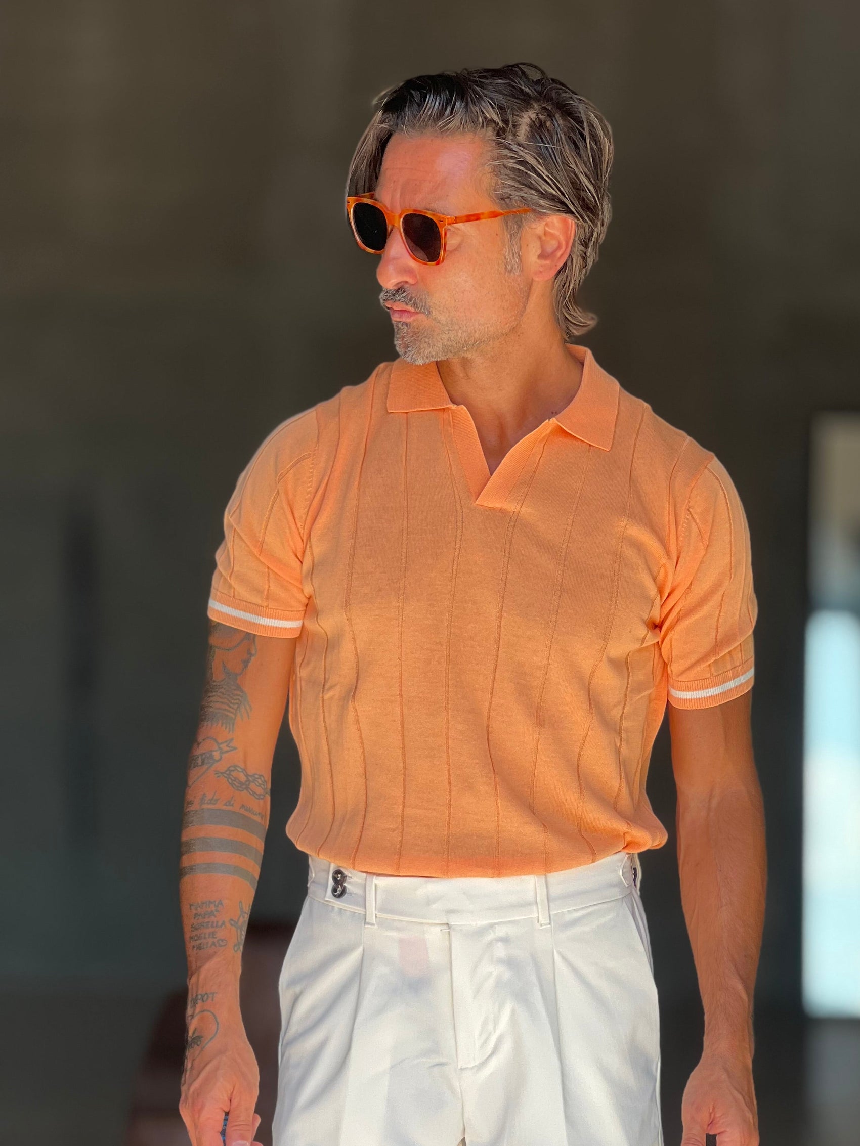 POLO ARANCIO  OPERATA COLLO AMERICANO DISEGNO TRECCIA