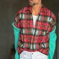 CAMICIA  FLANELLA QUADRO GALLES VERDE ROSA E CELESTE