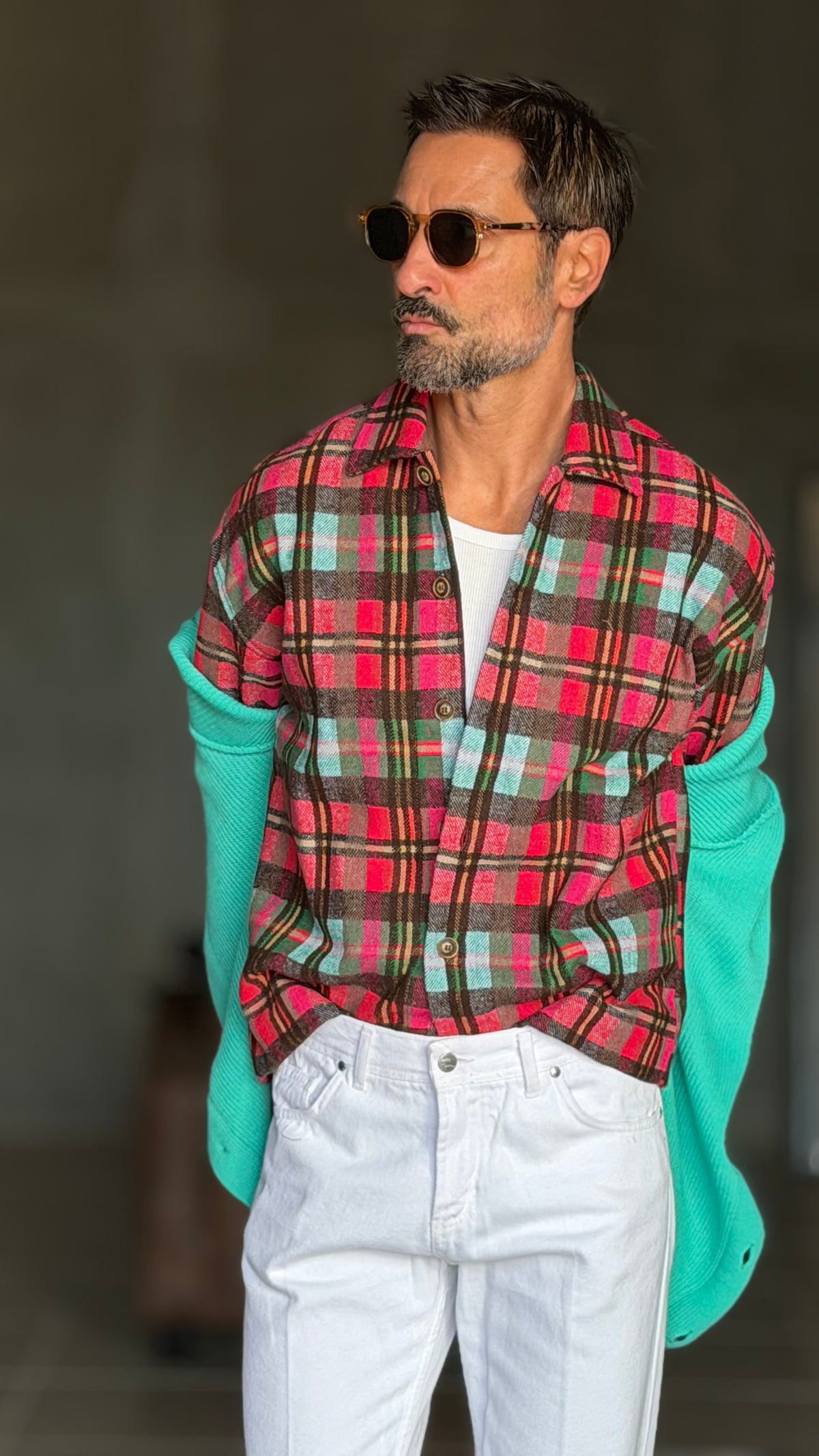 CAMICIA  FLANELLA QUADRO GALLES VERDE ROSA E CELESTE