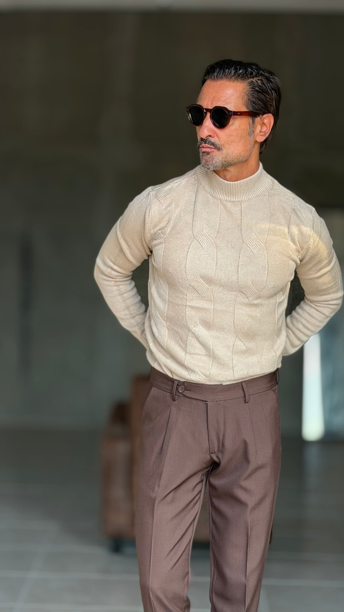 PULLOVER BEIGE  MEZZO COLLO TRECCIA VISCOSA