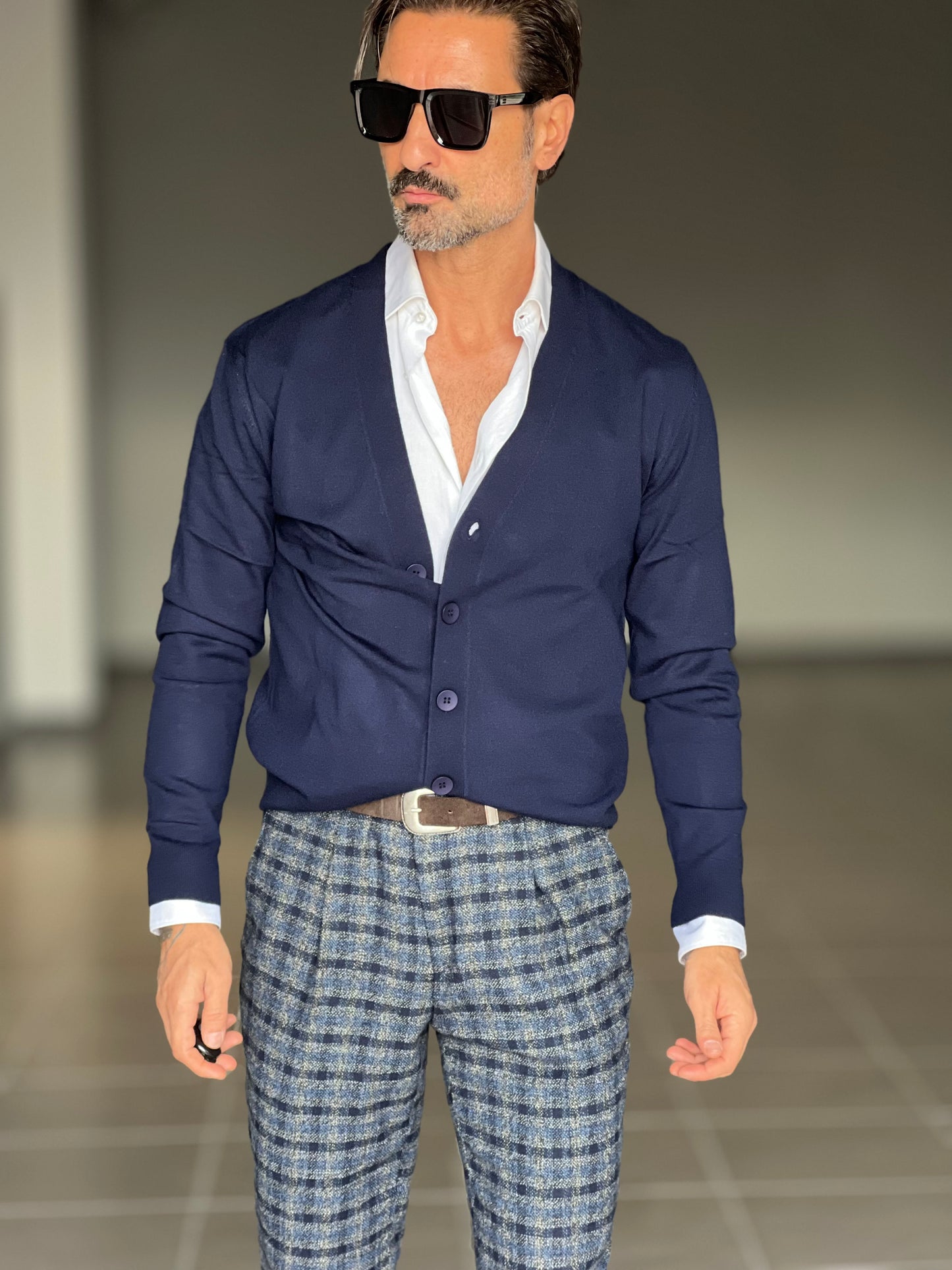 CARDIGAN BLU RASATO 2 FILI SOTTOGIACCA