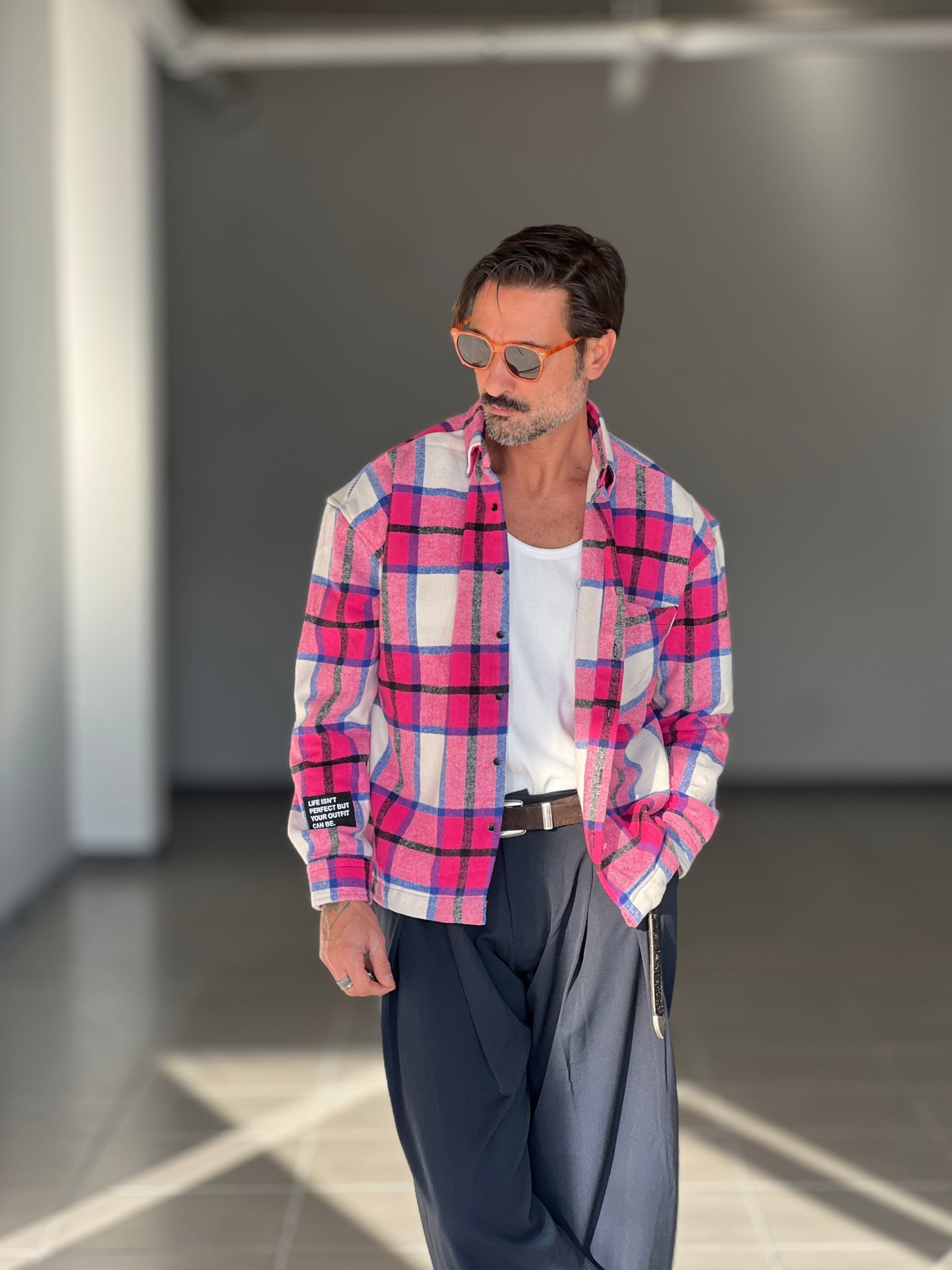 CAMICIA FLANELLA TARTAN ROSA E PANNA