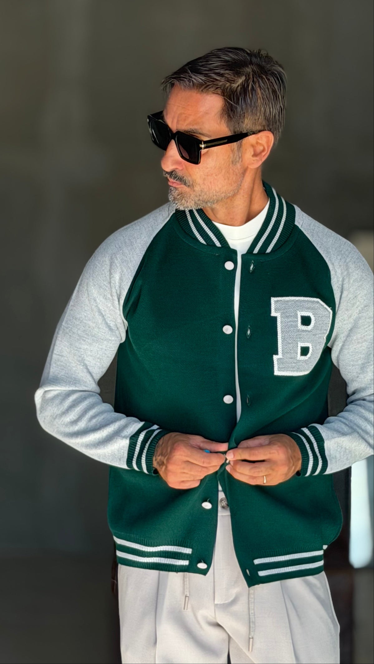 COLLEGE FELPA VERDE  BICOLORE  B