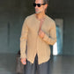 CAMICIA COREANA CARAMELLO  CHIARO GOFFRATA COTONE  EFFETTO LINO. 278
