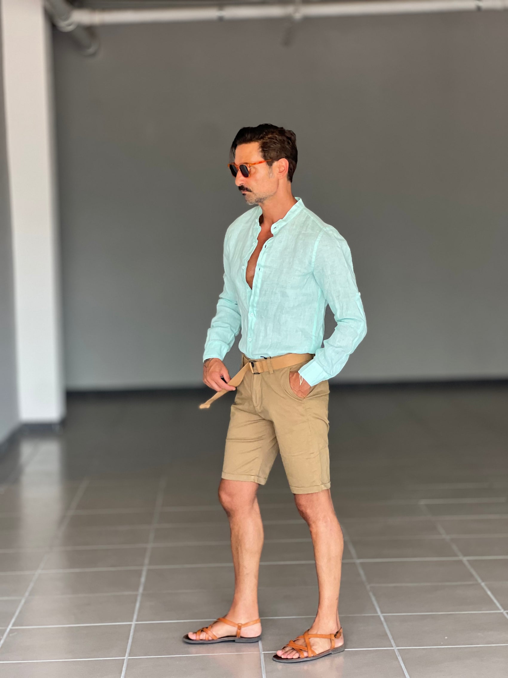 BERMUDA PANTALONE  OCRA  COTONE INSERTO CINTURA