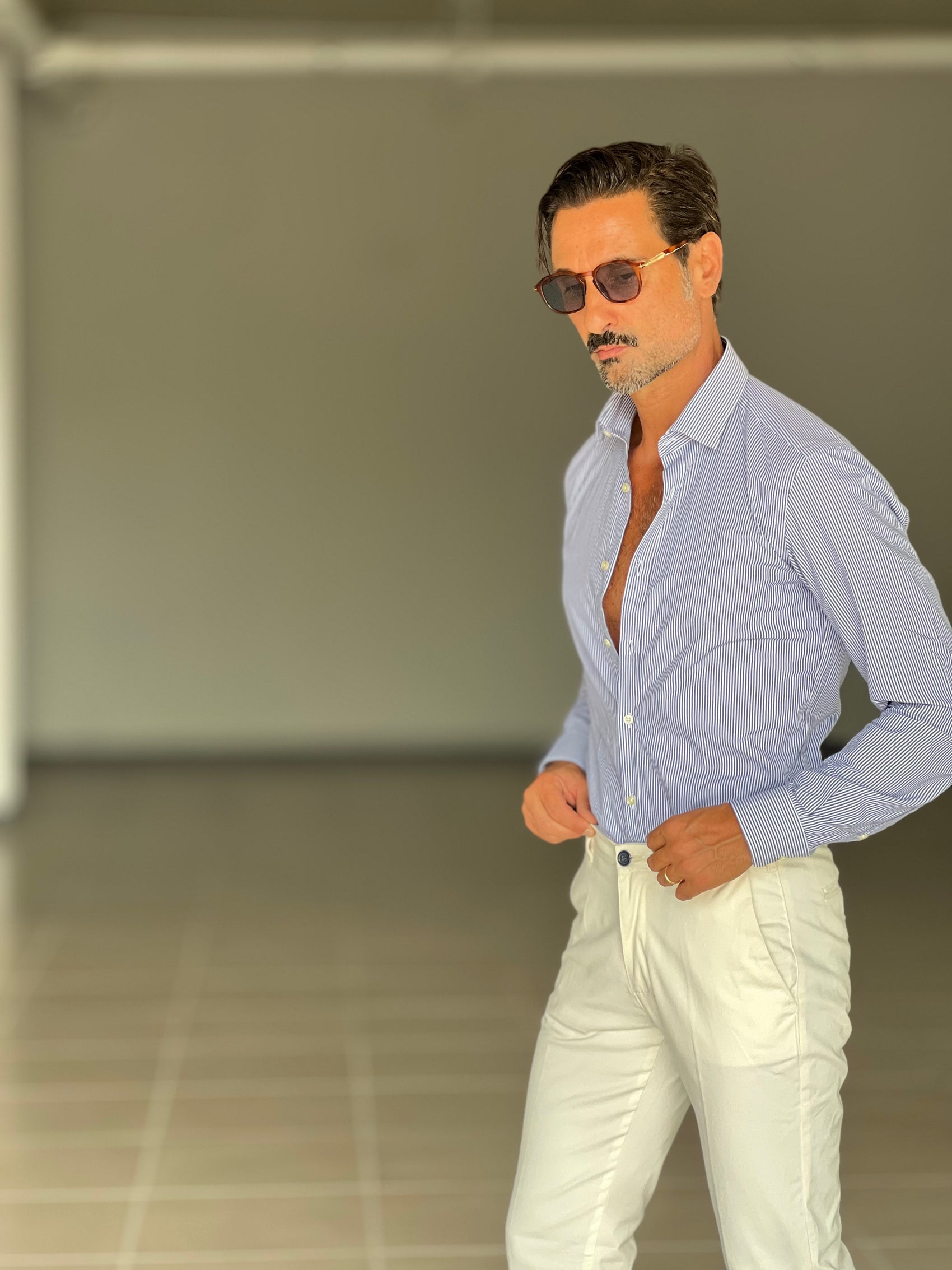 CAMICIA  DEPOT BACCHETTA BIANCA E BLU FINA