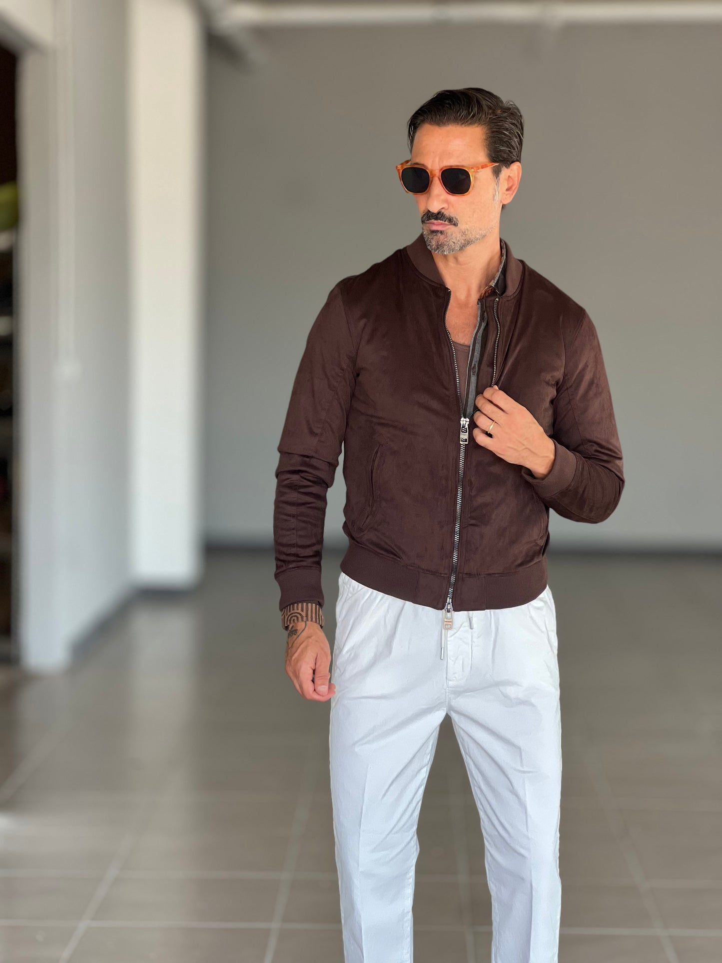 BOMBER ECOSUED MORO DOPPIA ZIP