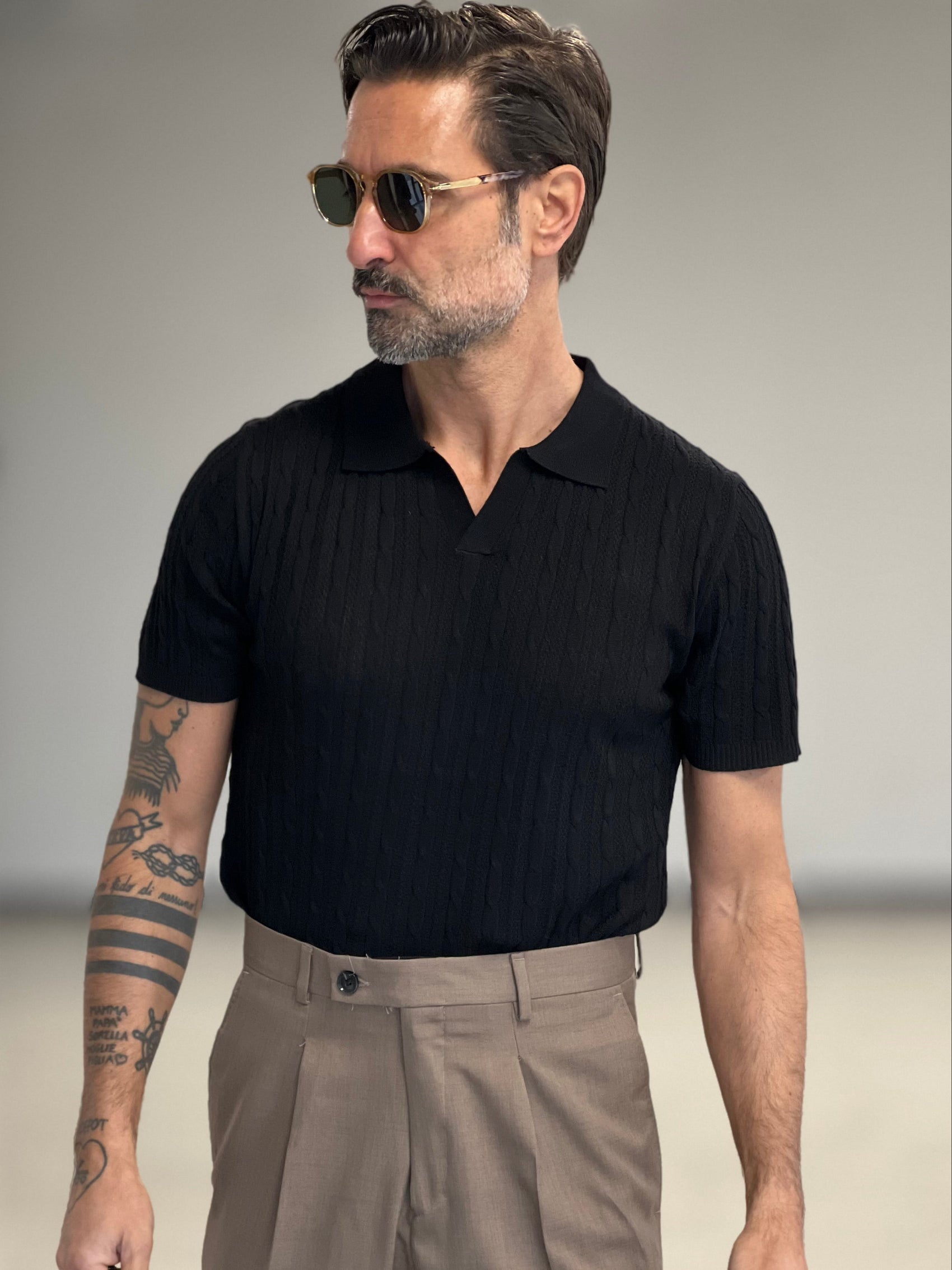 POLO NERA OPERATA COLLO AMERICANO