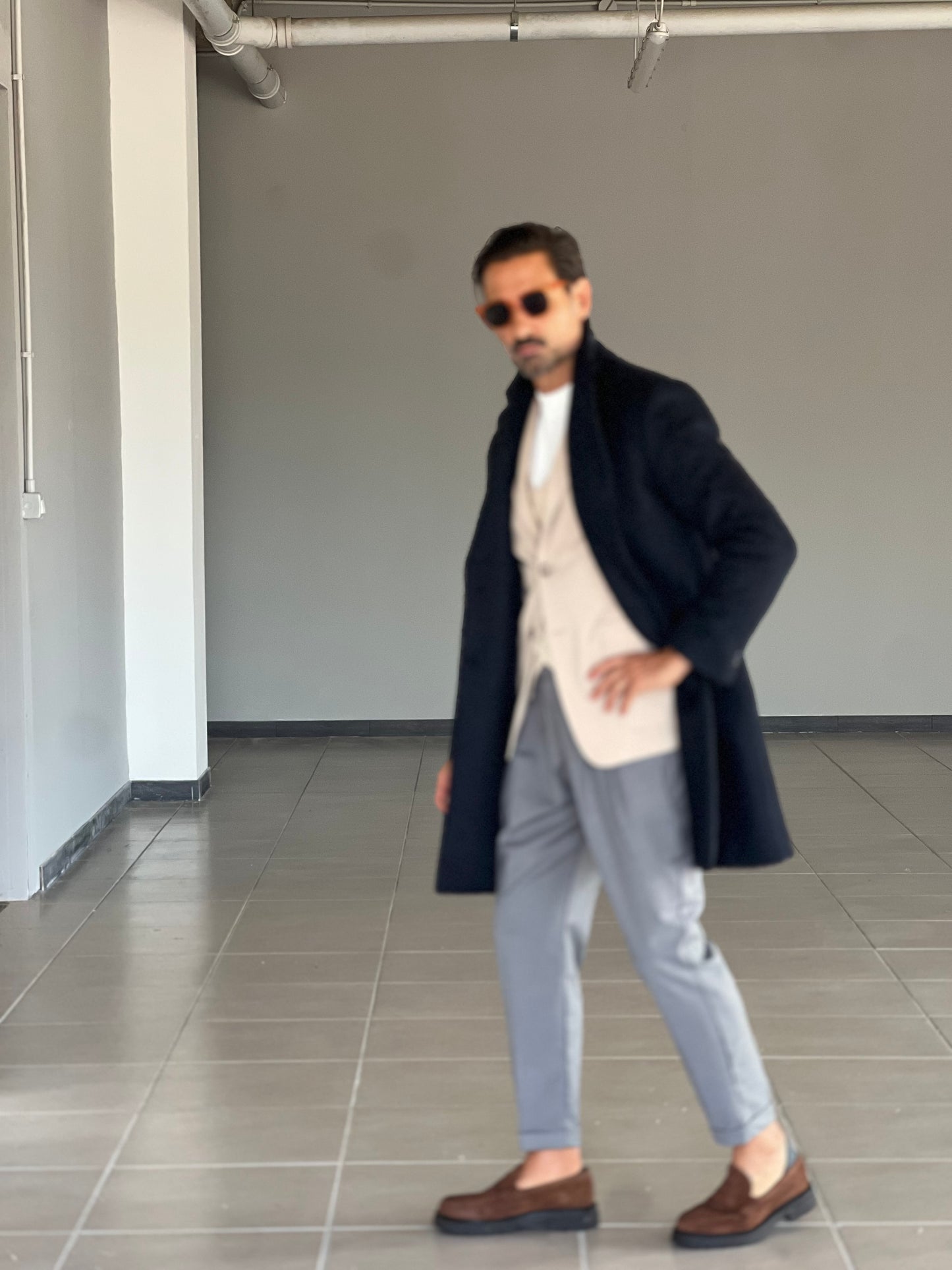 CAPPOTTO BLU LAVORAZIONE ALPACA TESSUTO LANA E MISTI ALTATENSIONE