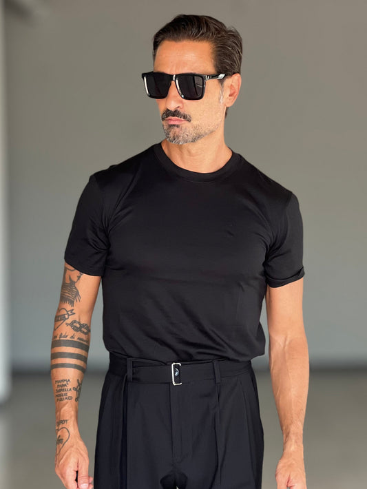 T SHIRT NERA  COTONE FILO DI SCOZIA