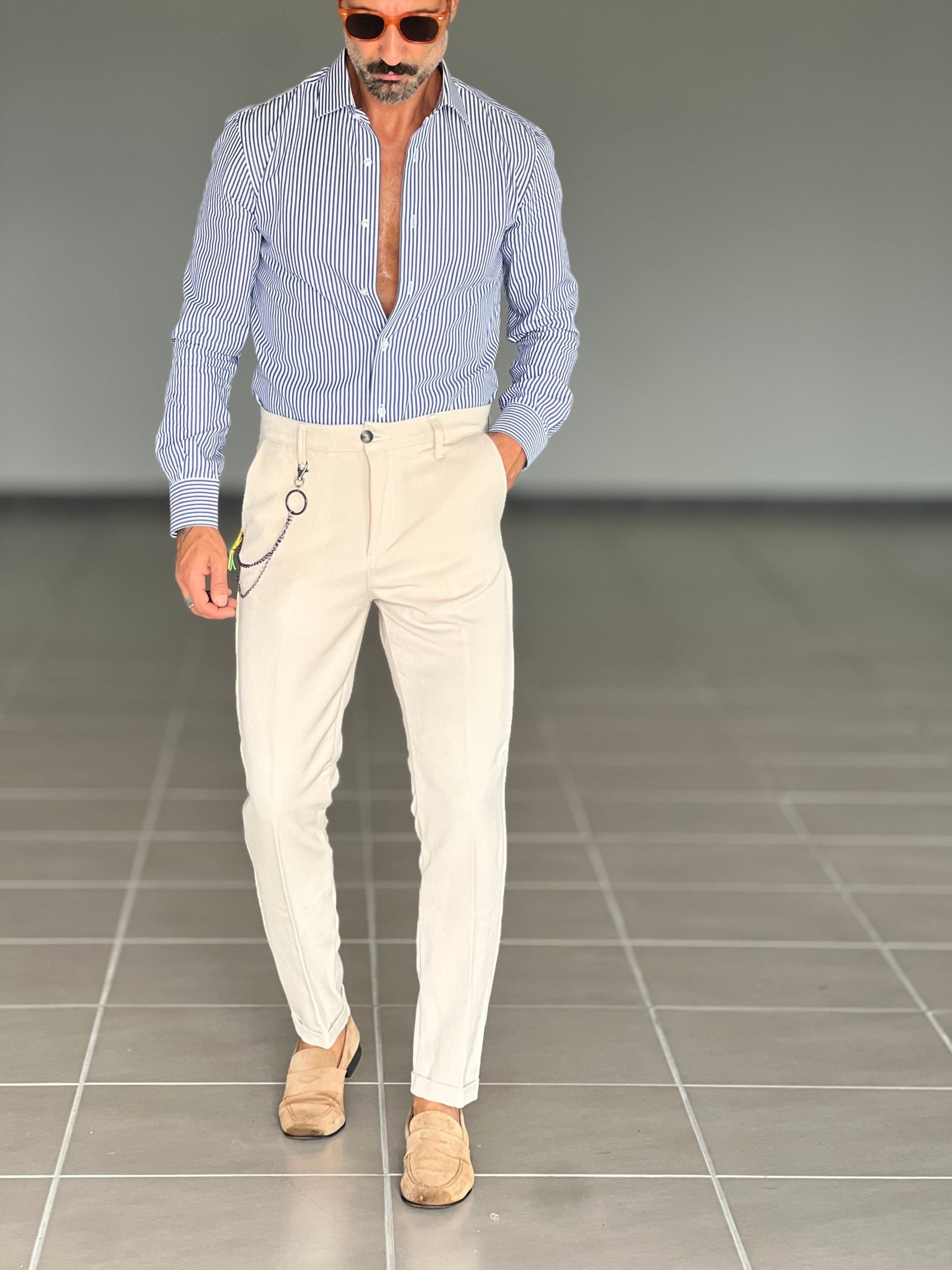 PANTALONE BEIGE VISCOSA E MISTI GAMBA DRITTA TASCA AMERICA