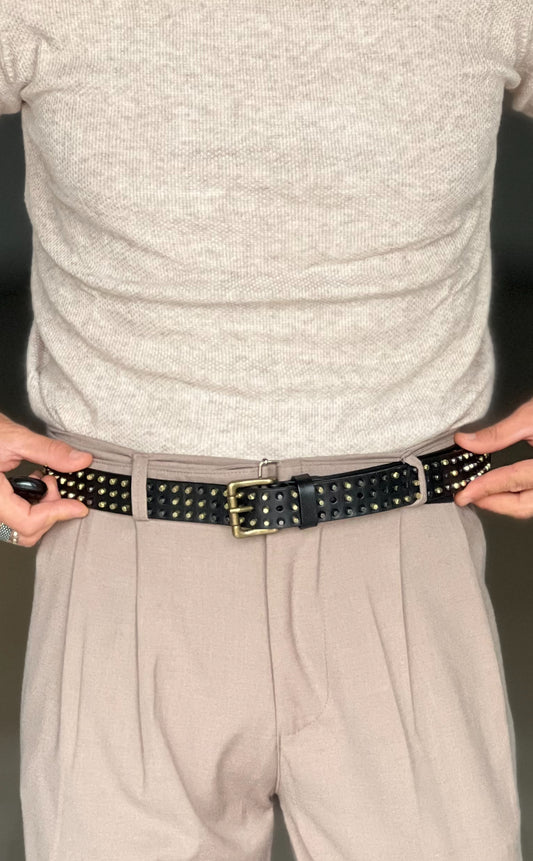 CINTURA  PELLE NERA APPLICAZIONI METALLO