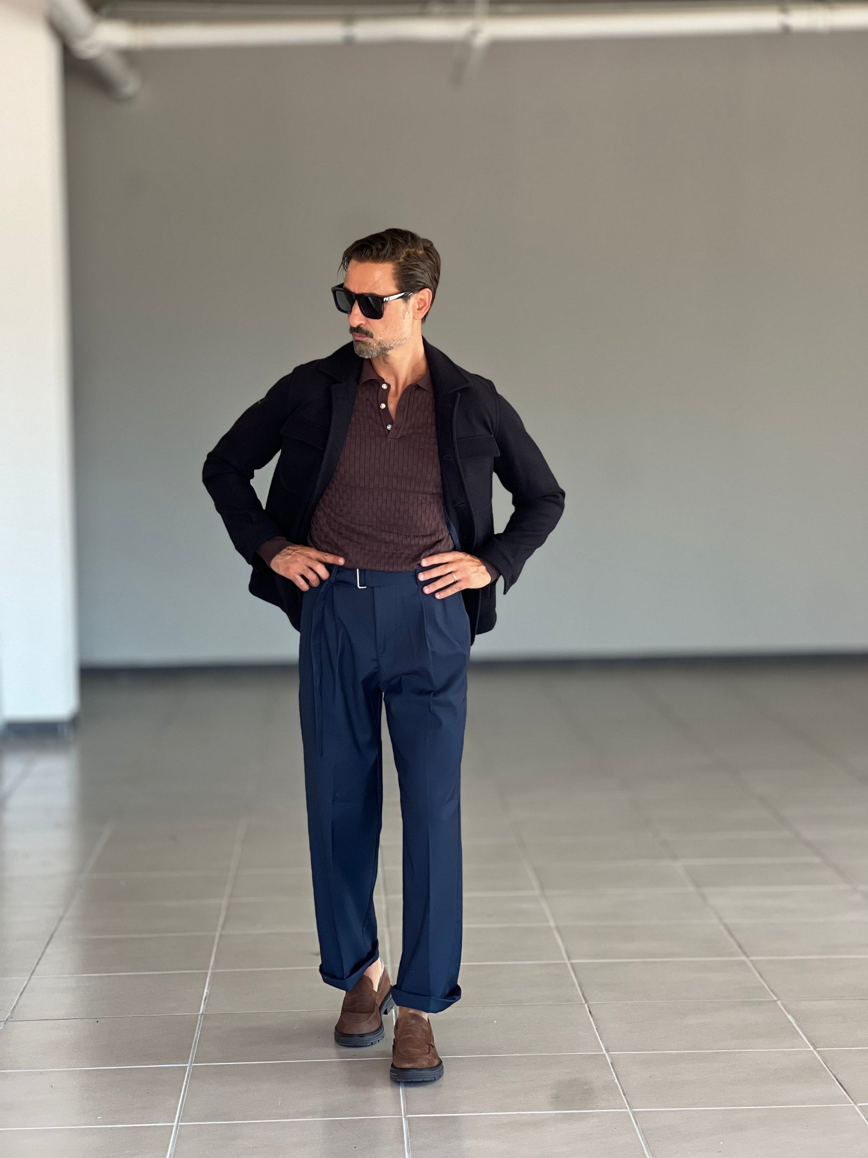 PANTALONE  FONDO AMPIO  BLU CINTURA VISCOSA E MISTI