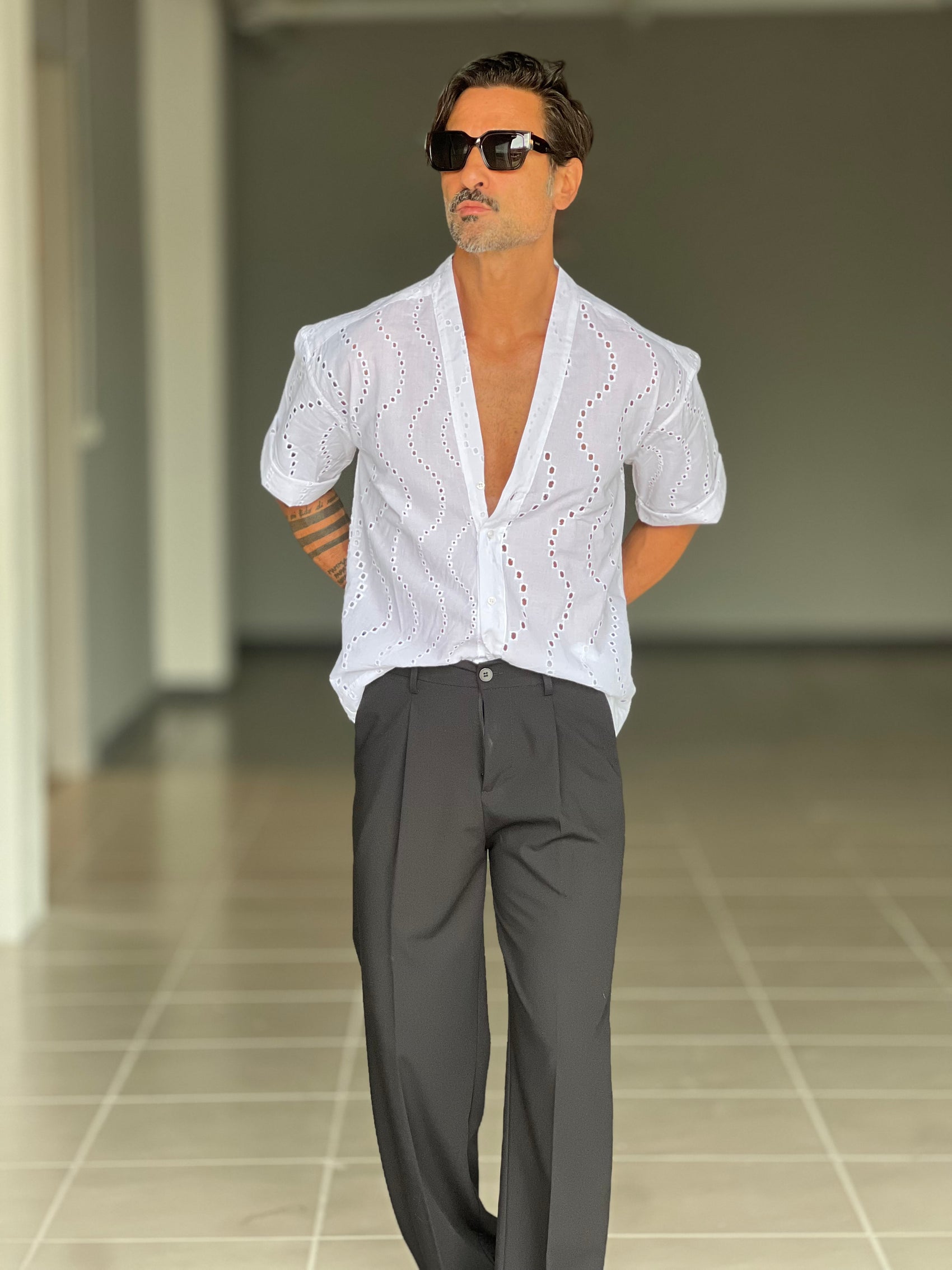CAMICIA   BIANCA KIMONO  CROP LINO E MISTI 00202