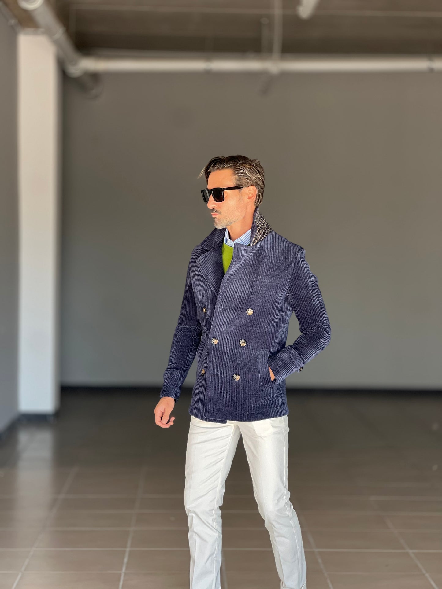 CAPPOTTINO BLU VELLUTO MILLERIGHE KOON