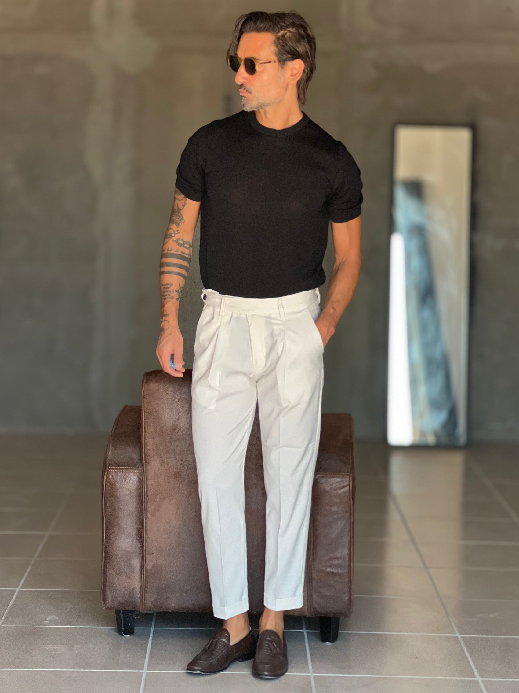 PANTALONE PANNA VITA ALTA PINCES VISCOSA