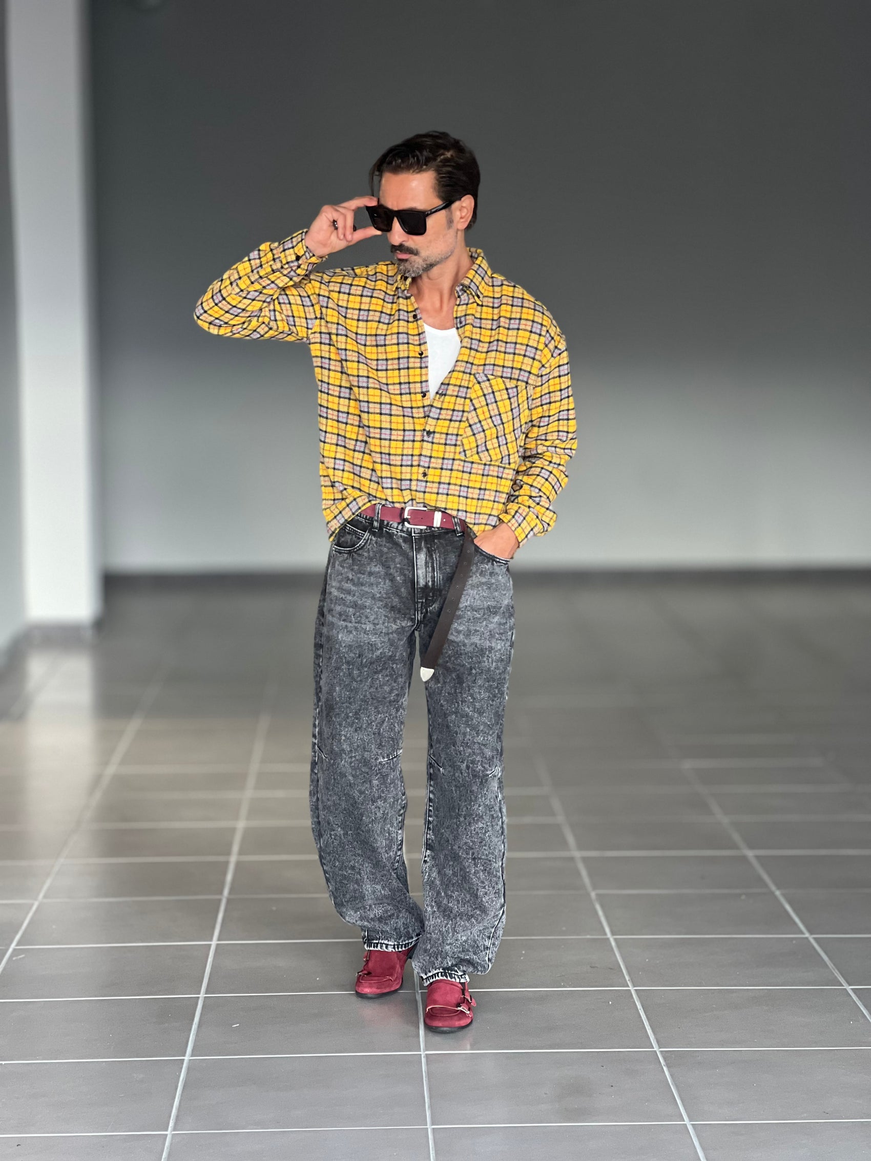 CAMICIA FLANELLA TARTAN GRIGIA E GIALLA