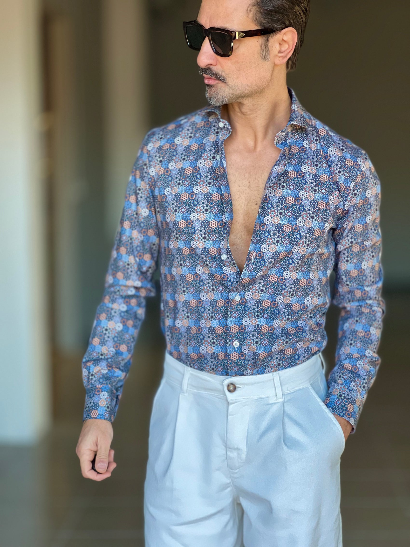 CAMICIA DEPOT EFFETTO MAIOLICA . COTONE DOPPIO RITORTO