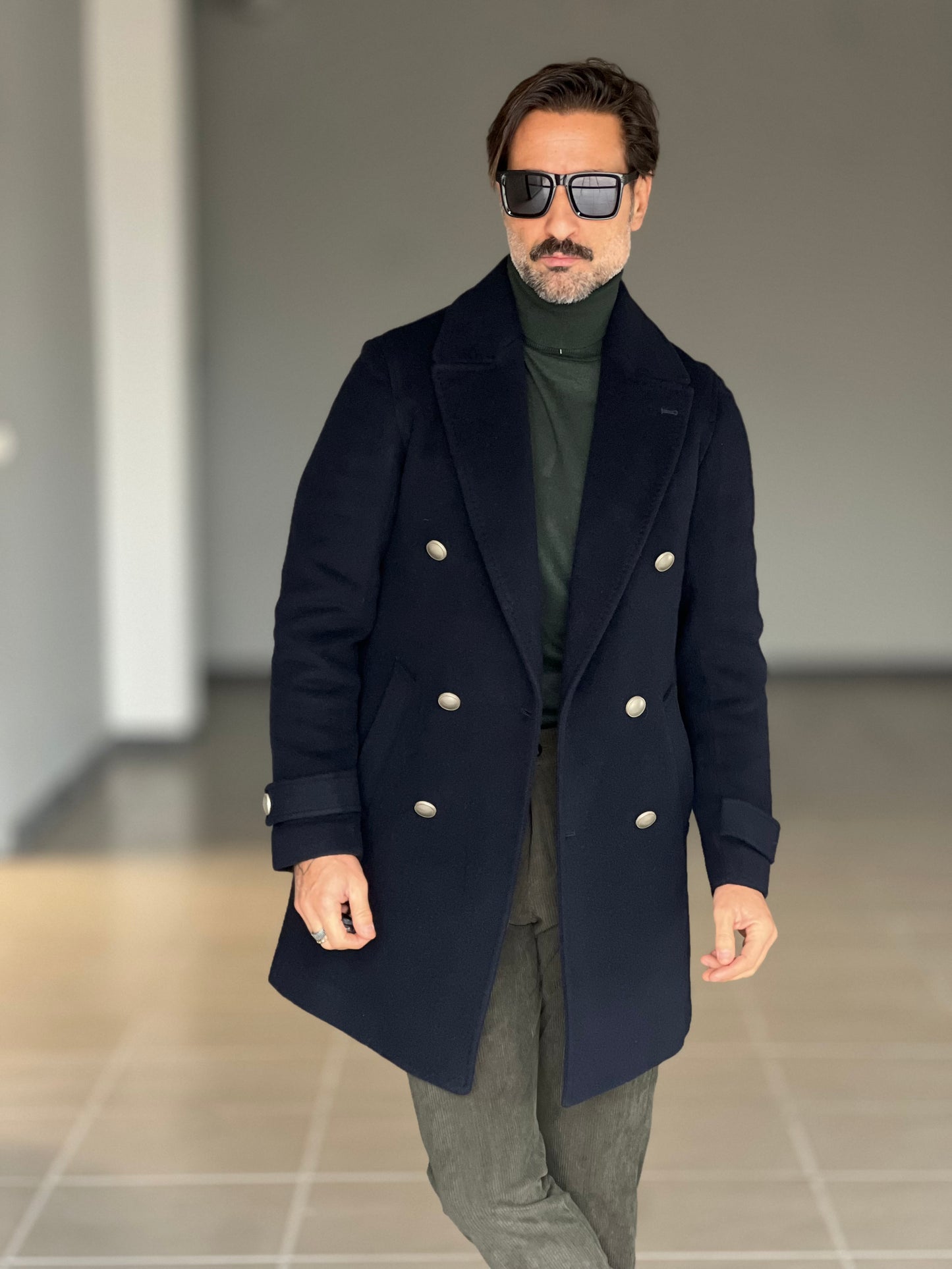 BLUE HIGH NECK COAT