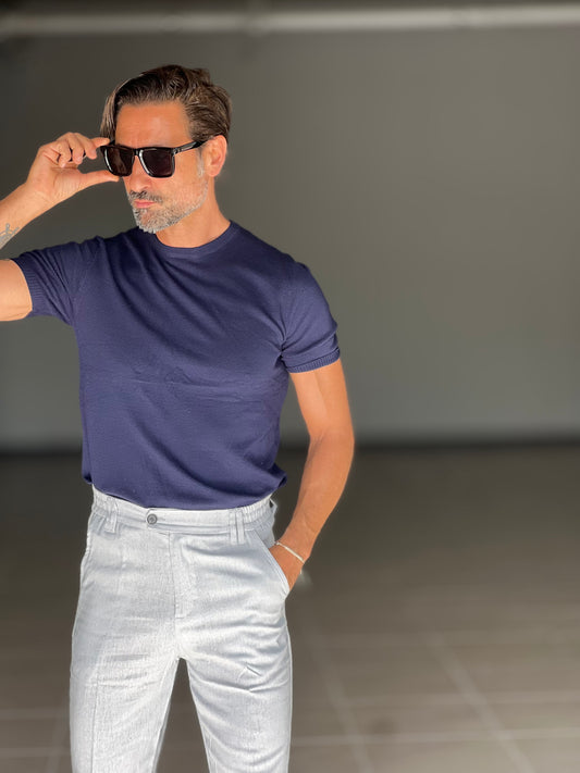 MAGLIA BLU  NIDO D'APE  VISCOSA E MISTO