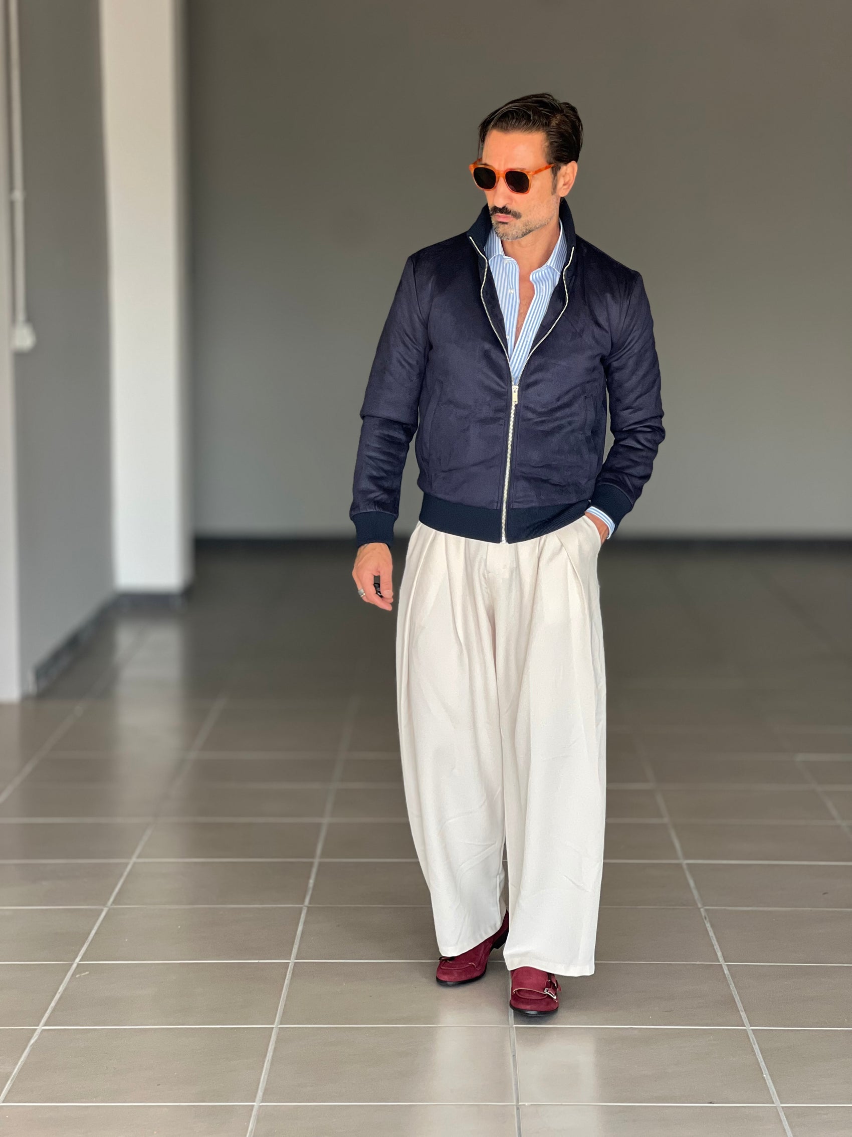 BOMBER ECOSUED BLU  COLLO IN MAGLIA