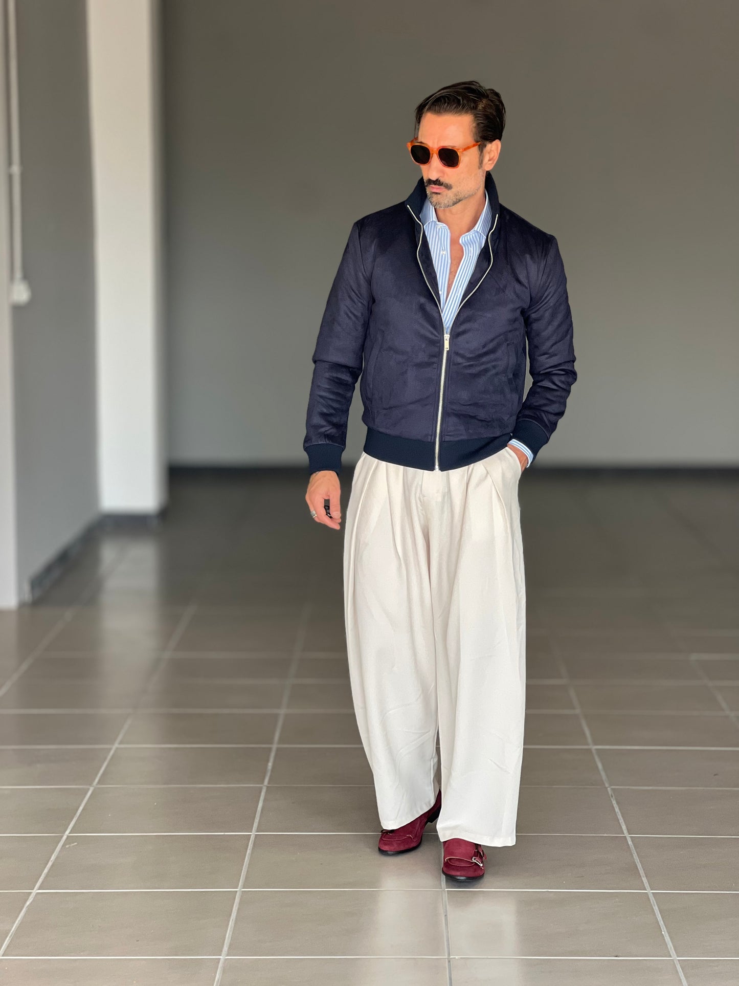 BOMBER ECOSUED BLU  COLLO IN MAGLIA