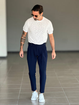 PANTALONE BLU  VITA ALTA PINCES VISCOSA ( CODICE 31 )