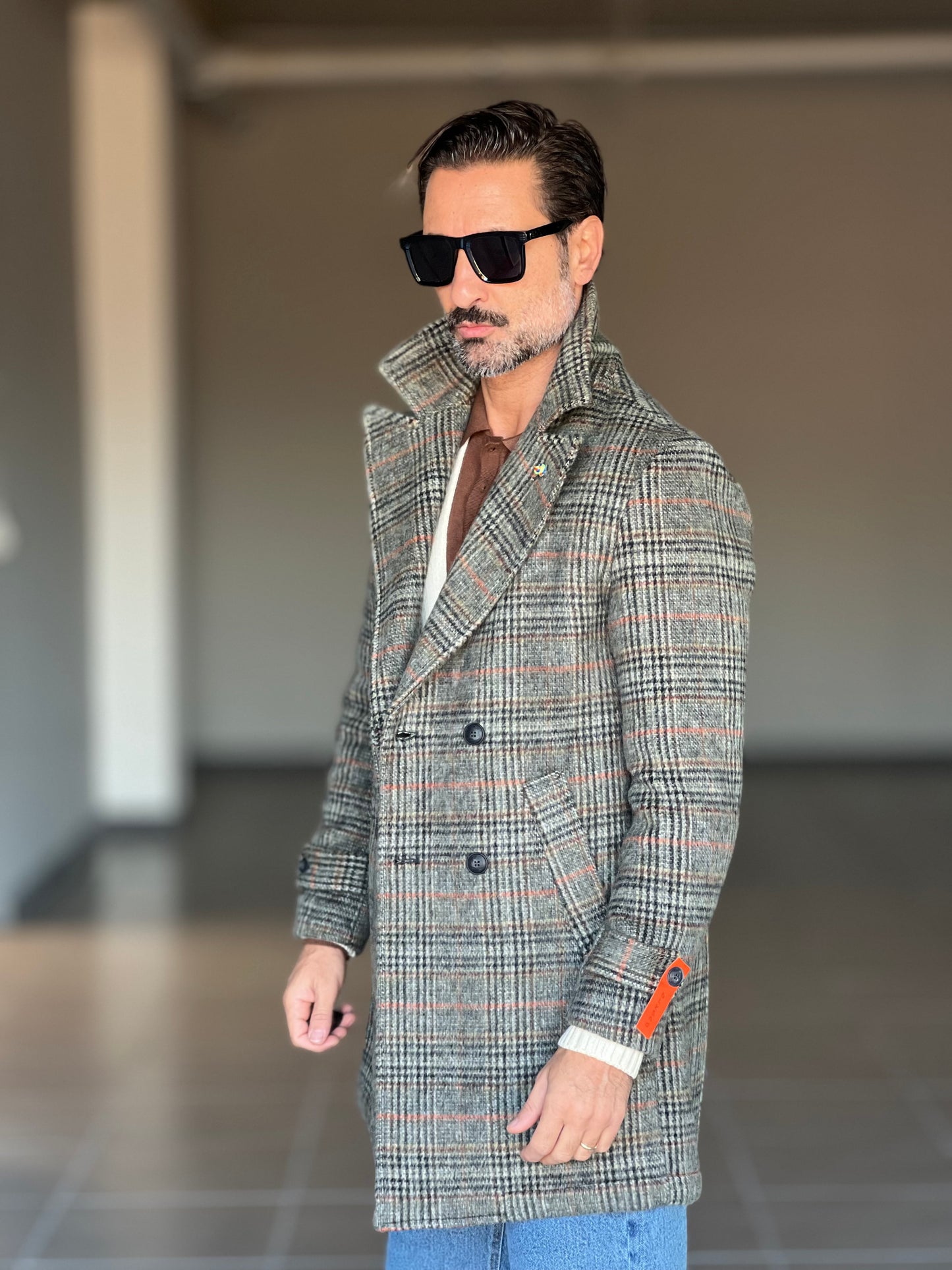 CAPPOTTO  TARTAN GRIGIO E VERDE  DOPPIOPETTO