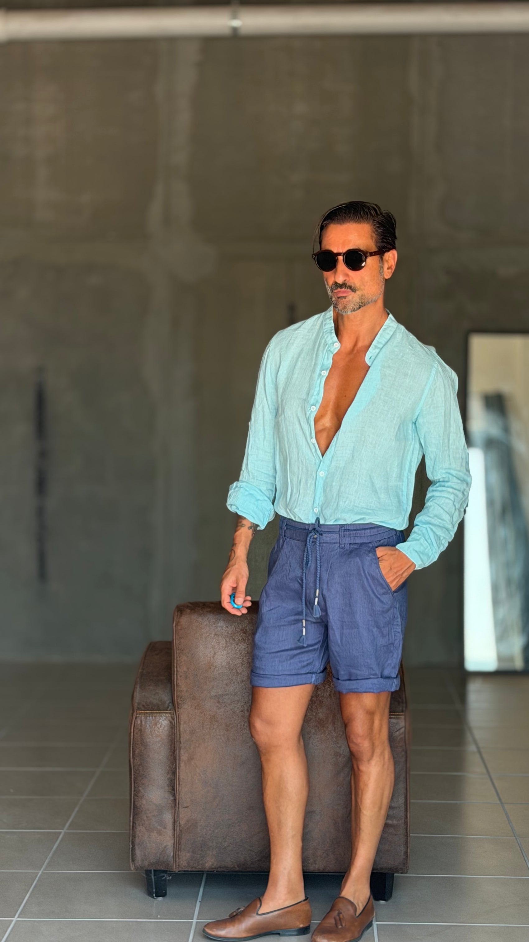 CAMICIA TURCHESE COREANA    LINO