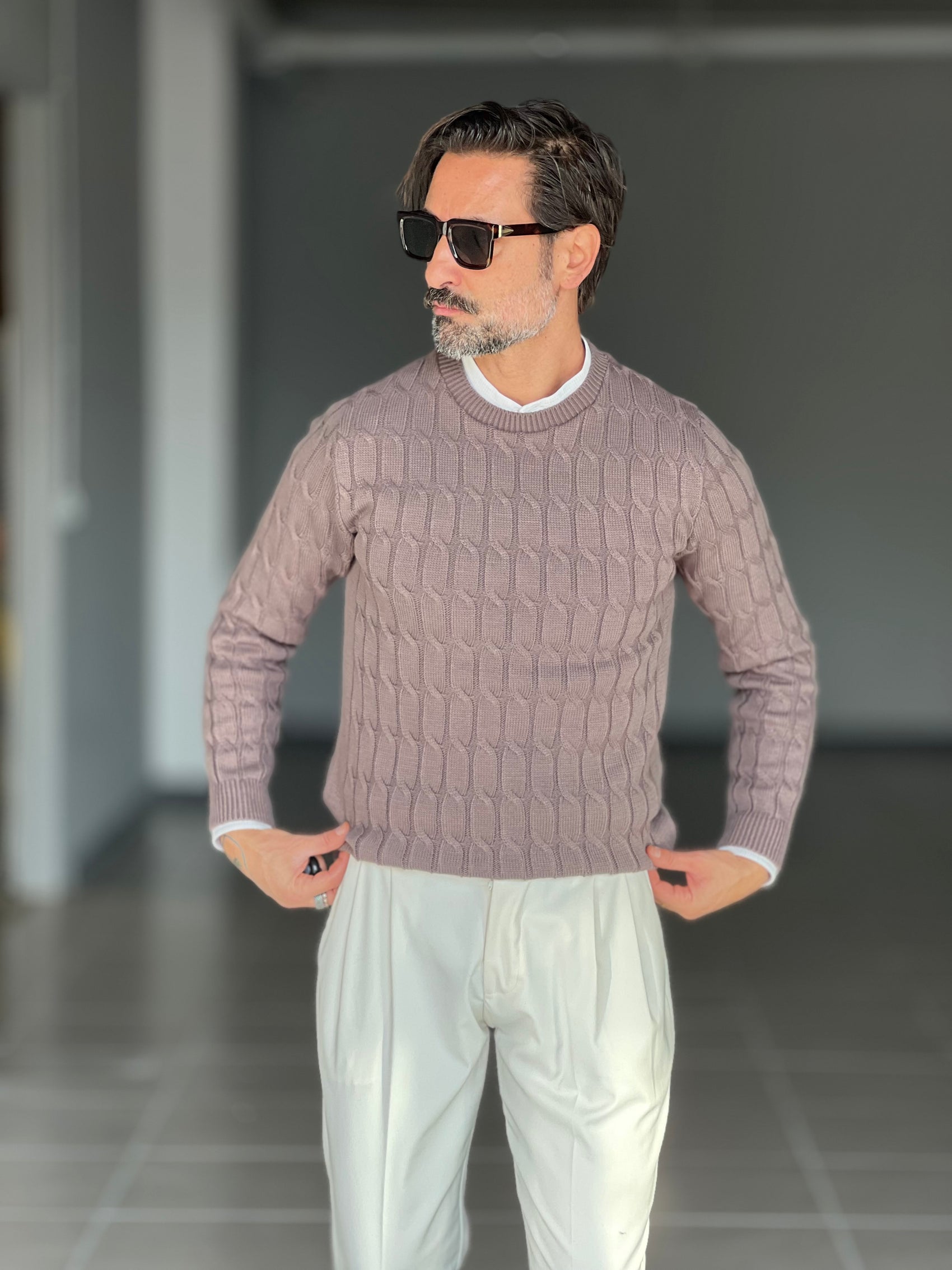 BLUE THREAD COTTON CREW NECK SWEATER