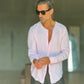 CAMICIA COREANA ROSA GOFFRATA COTONE  EFFETTO LINO 278