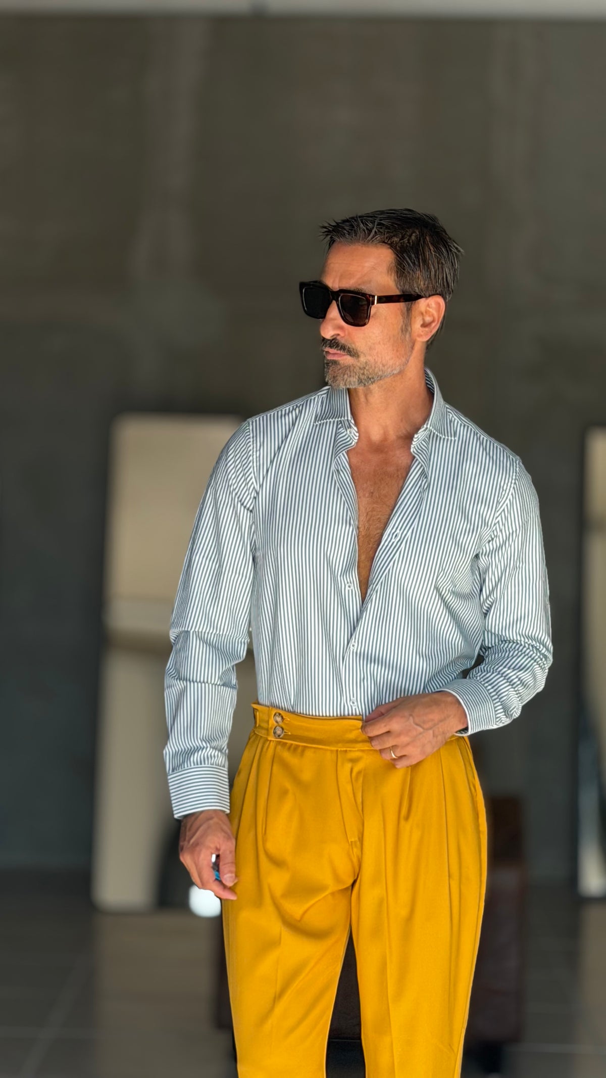 CAMICIA MILLERIGHE VERDE  STRETCH POPELINE DI COTONE