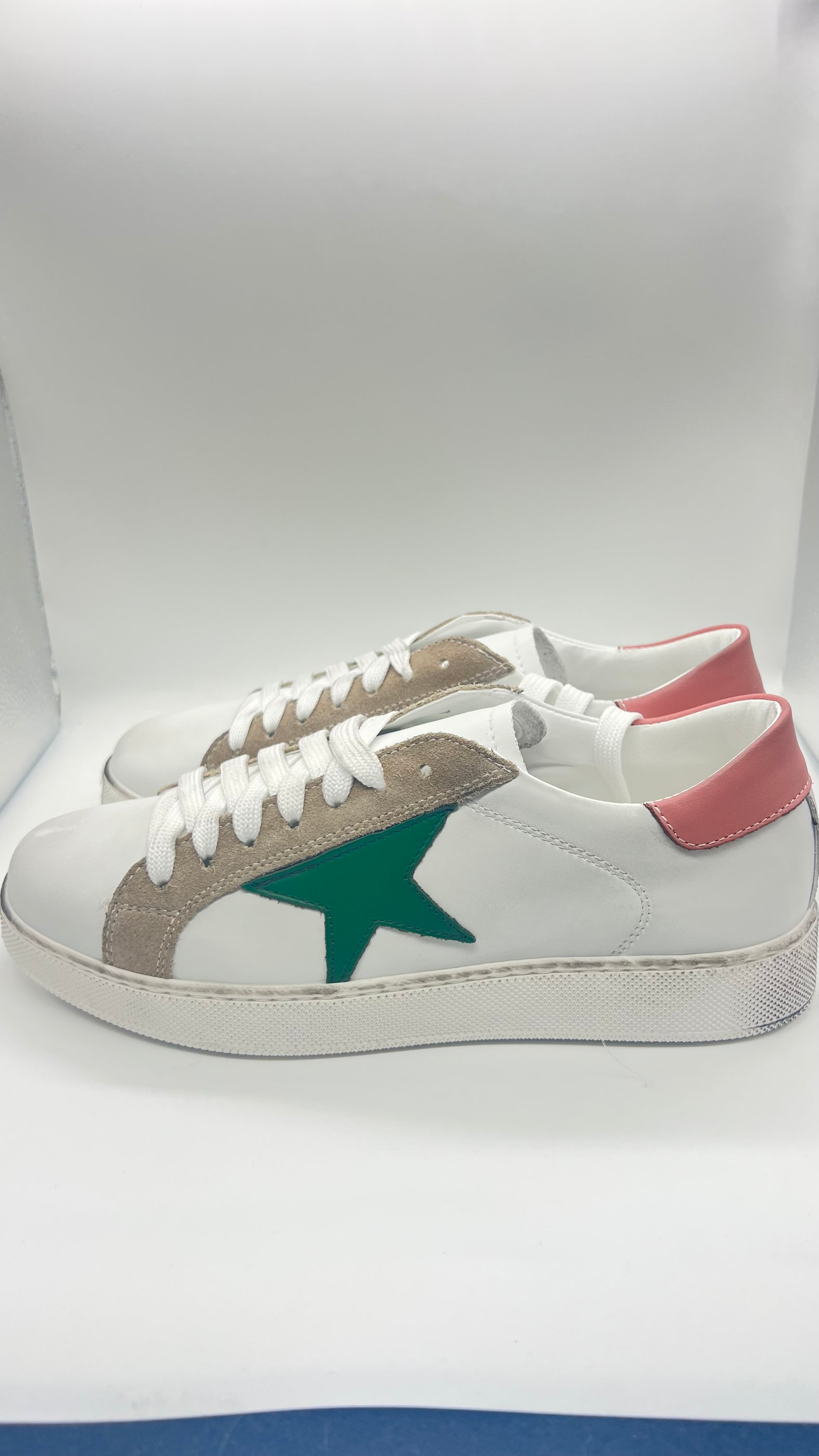 LEATHER AND SUEDE SNEAKERS WITH YELLOW CAP