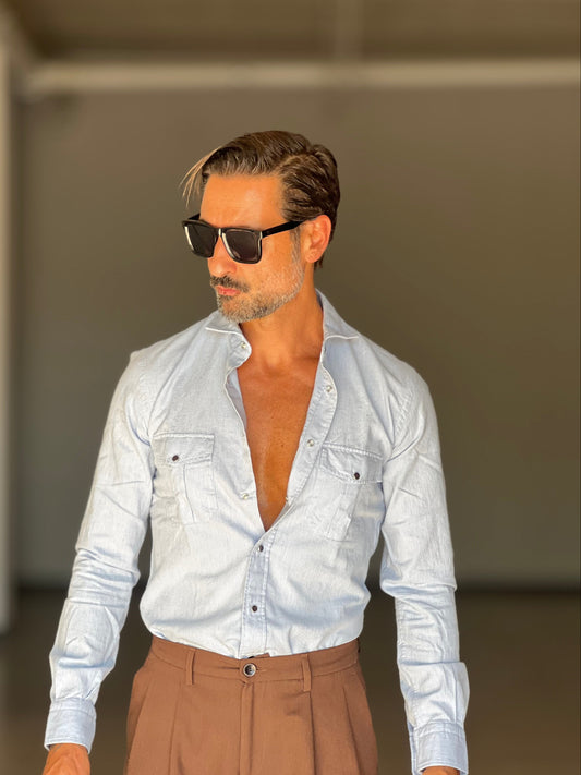 CAMICIA  DEPOT TEXANA MICROFANTASIA CELESTE