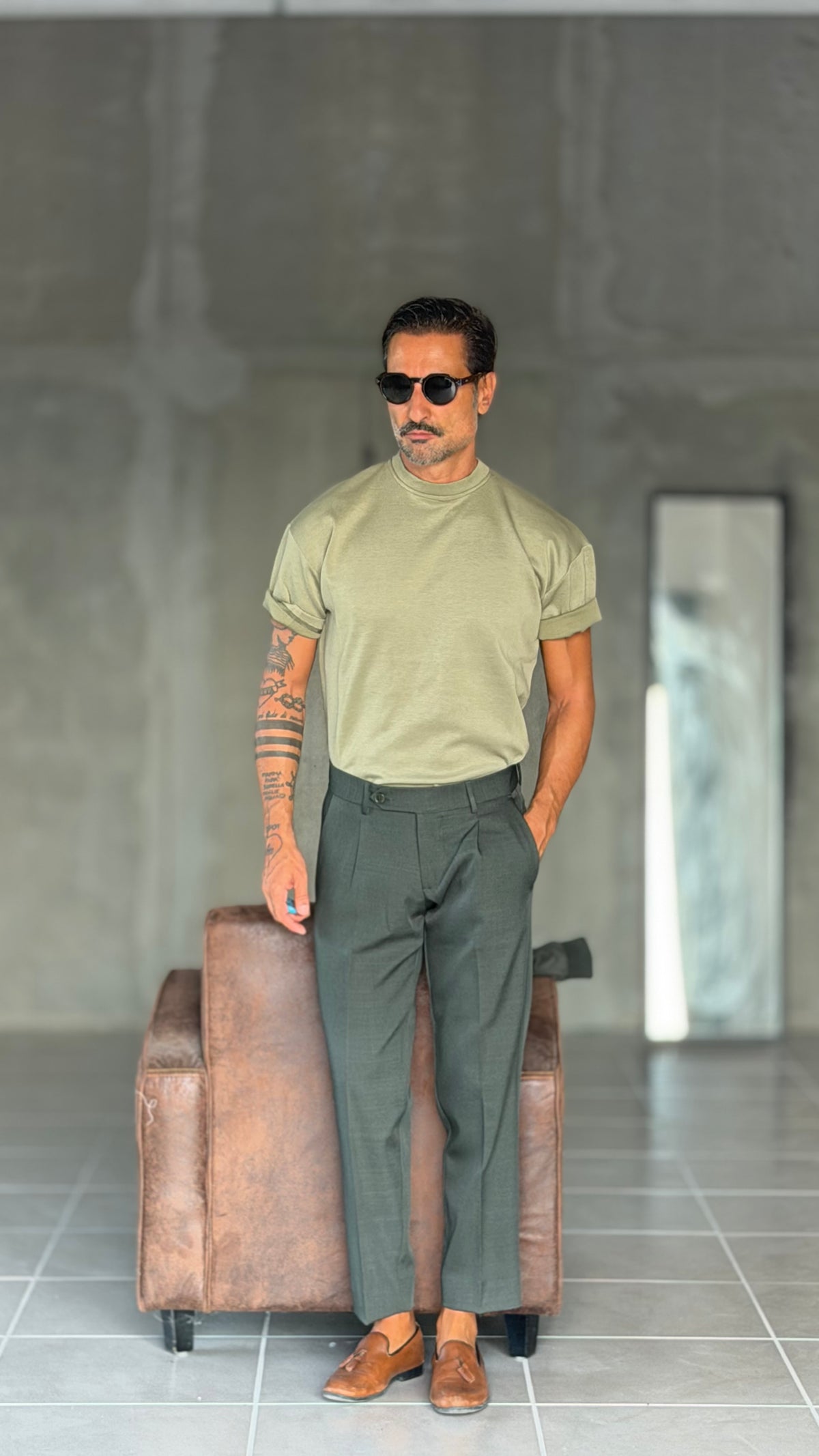 PANTALONE  VERDONE  DOPPIAPINCES VISCOSA E MISTI