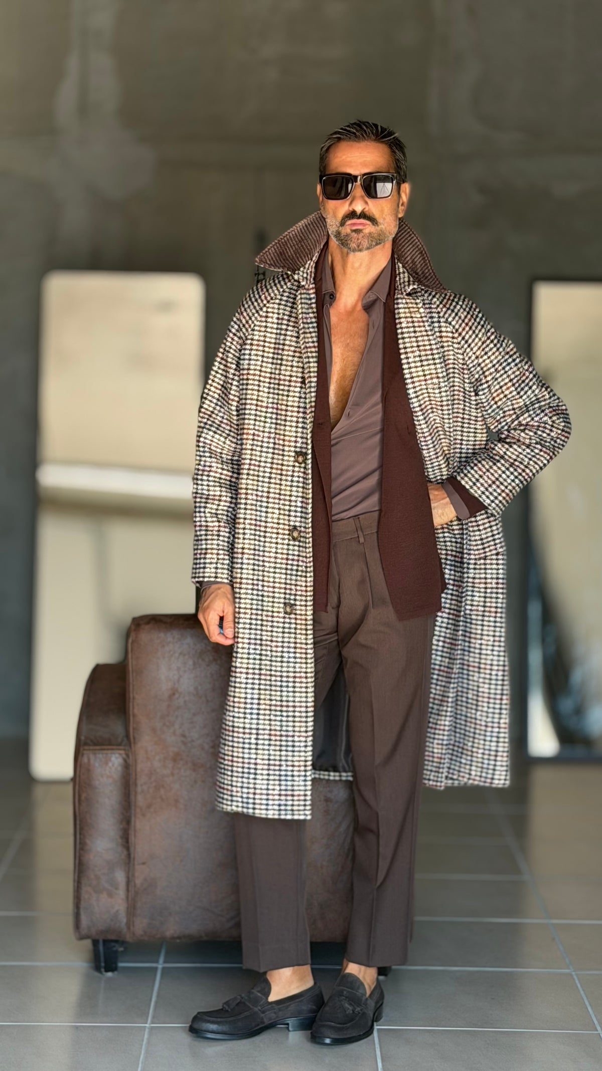 CAPPOTTO TRENCH BL11 PIE DE POULE OVERSIZE