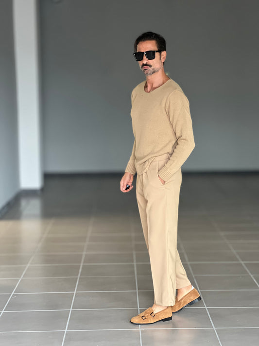 BLUE THREAD COTTON CREW NECK SWEATER