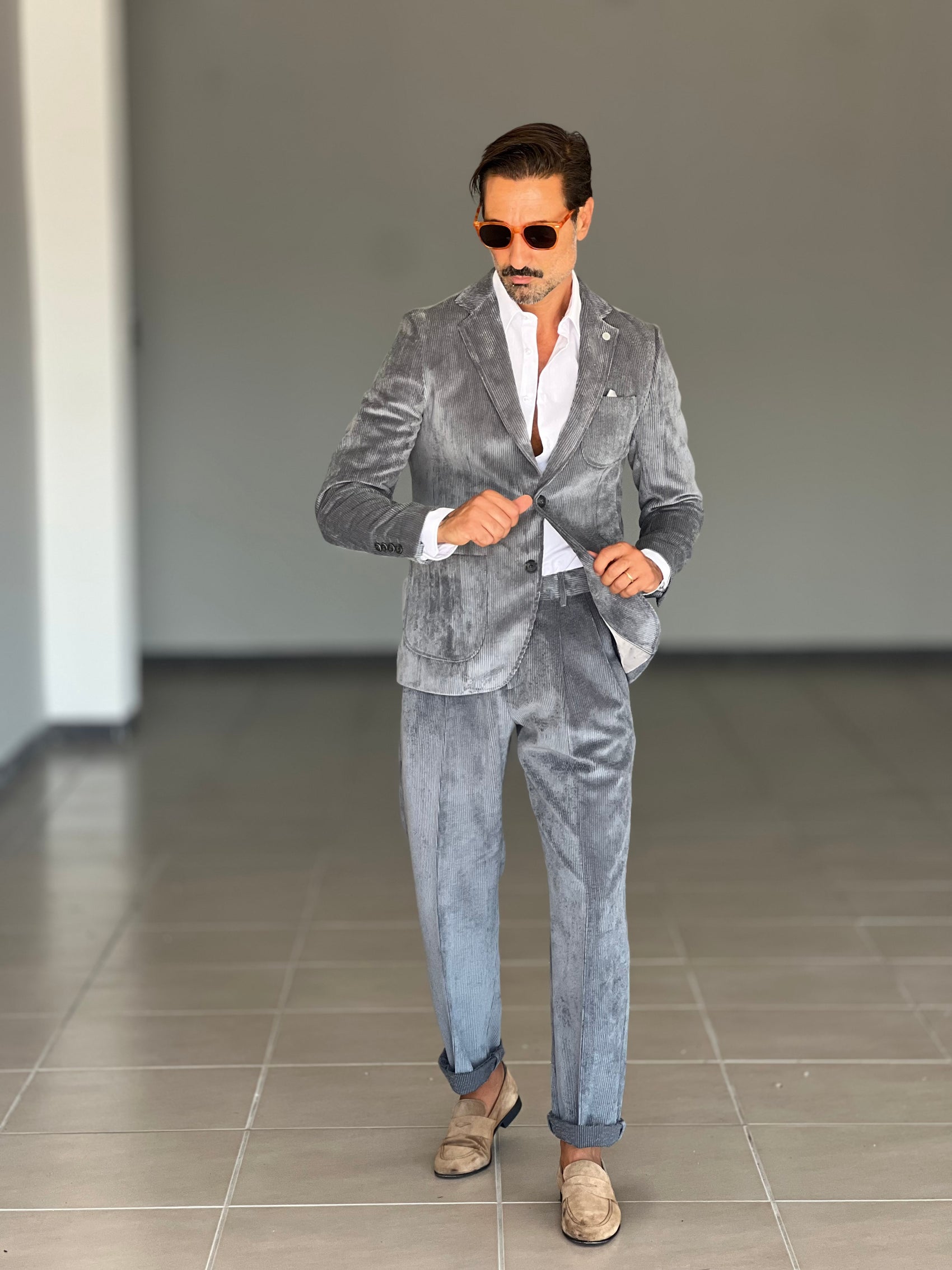 *GIACCA VELLUTO MILLERIGHE GRIGIA XAGON