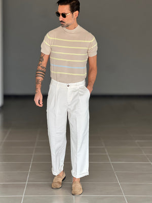 WHITE VISCOSE TROUSERS WITH REGULAR BOTTOM