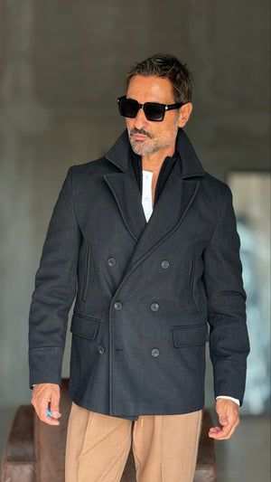 BLUE HIGH NECK COAT