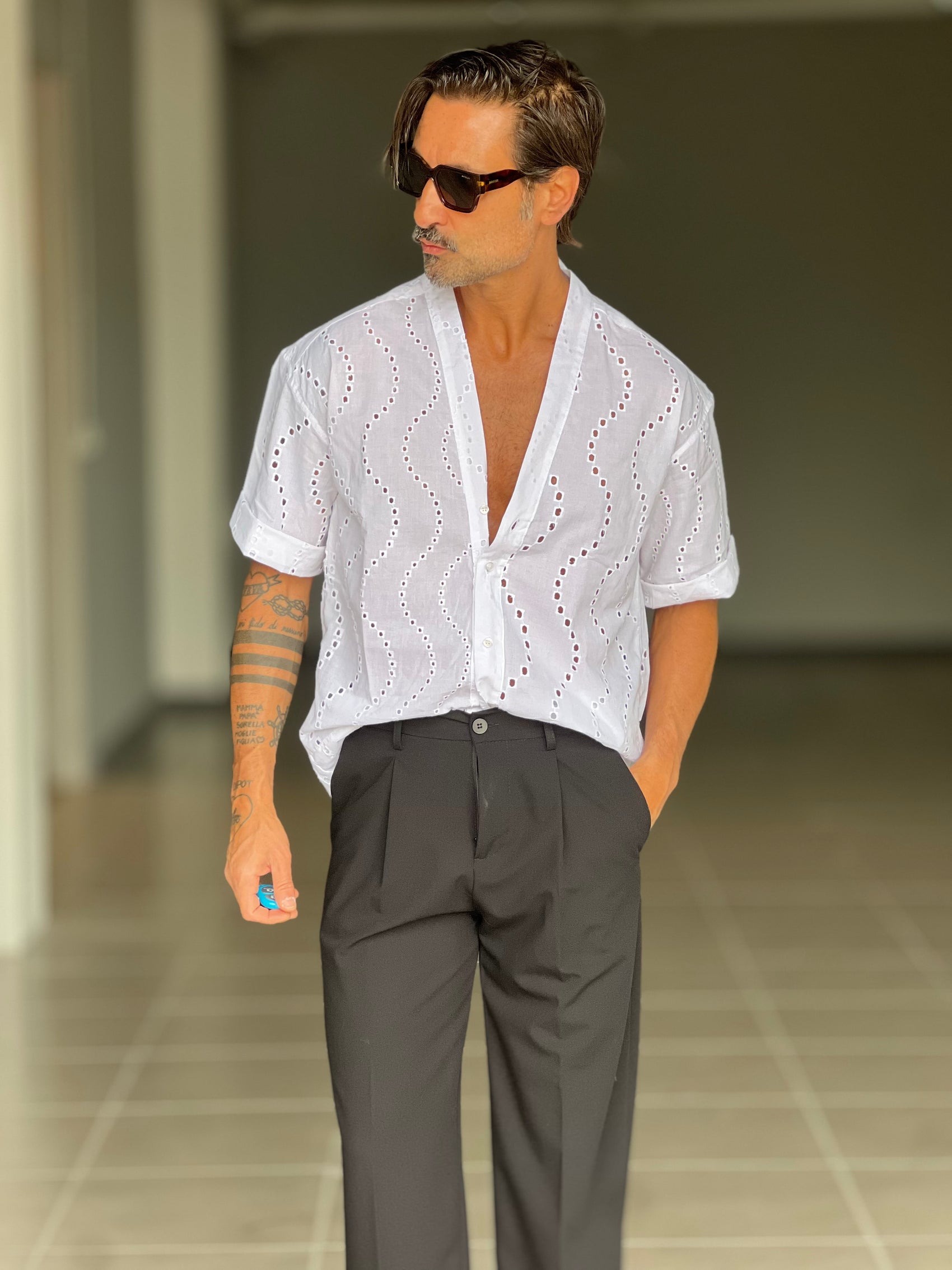 CAMICIA   BIANCA KIMONO  CROP LINO E MISTI 00202