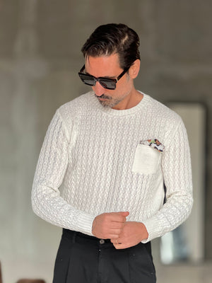 MAGLIA BIANCA  TRECCIA COTONE TASCHINO