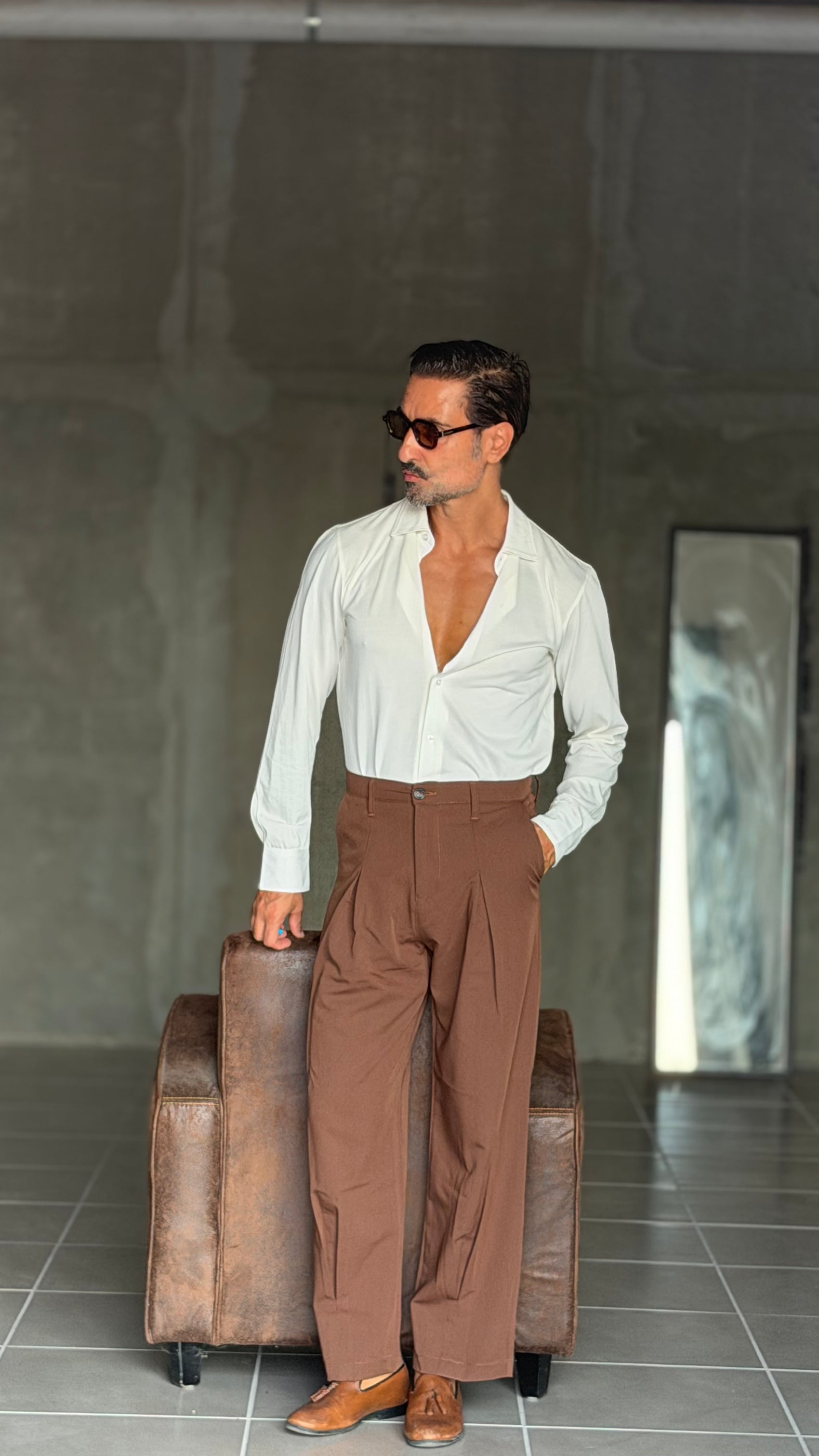 PANTALONE MORO  DOPPIAPINCES IN FONDO